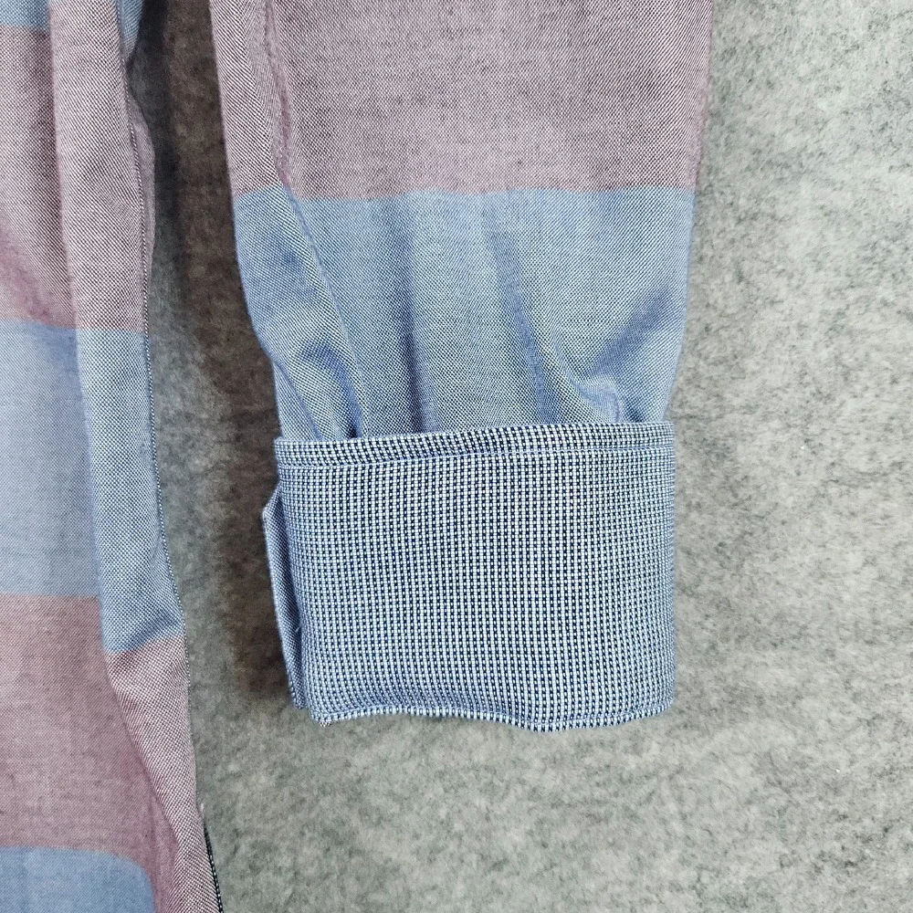 Banana Republic‎ Men's Pale Red & Blue Rugby Striped Size L Dress Shirt STAINS